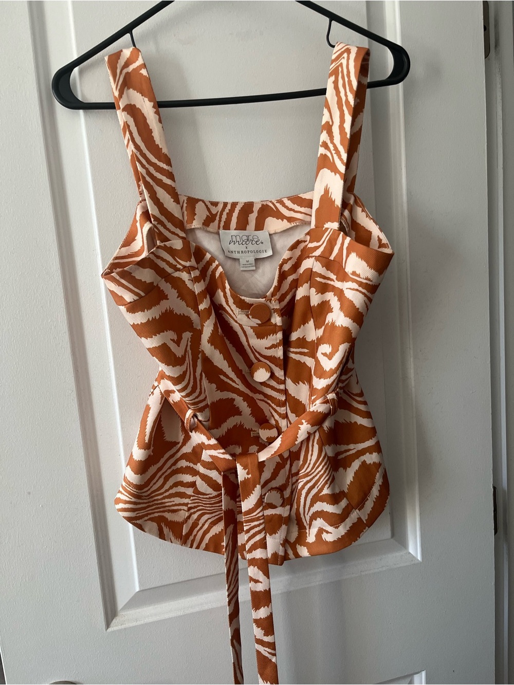 Anthropologie Rust and Cream Zebra-Print Tie-Waist Tank